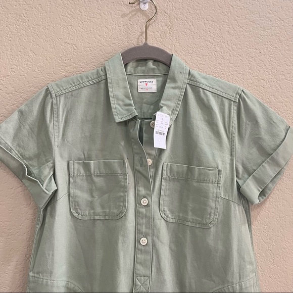 JCrew Crewcuts Kids Girls Short Sleeve Twill Cadet Field Dress Green Sz 14 NWT - Picture 2 of 7